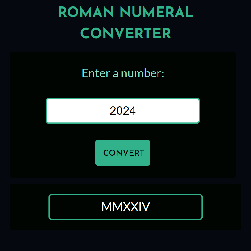 Roman Numeral Converter Project Screenshot.